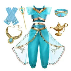 Aladdin Magic Lamp Costume For Girl Outfit Girls Halloween Princess Dress Kids Cosplay Jasmine Carnival Dance Vestidos 6-10 Yrs