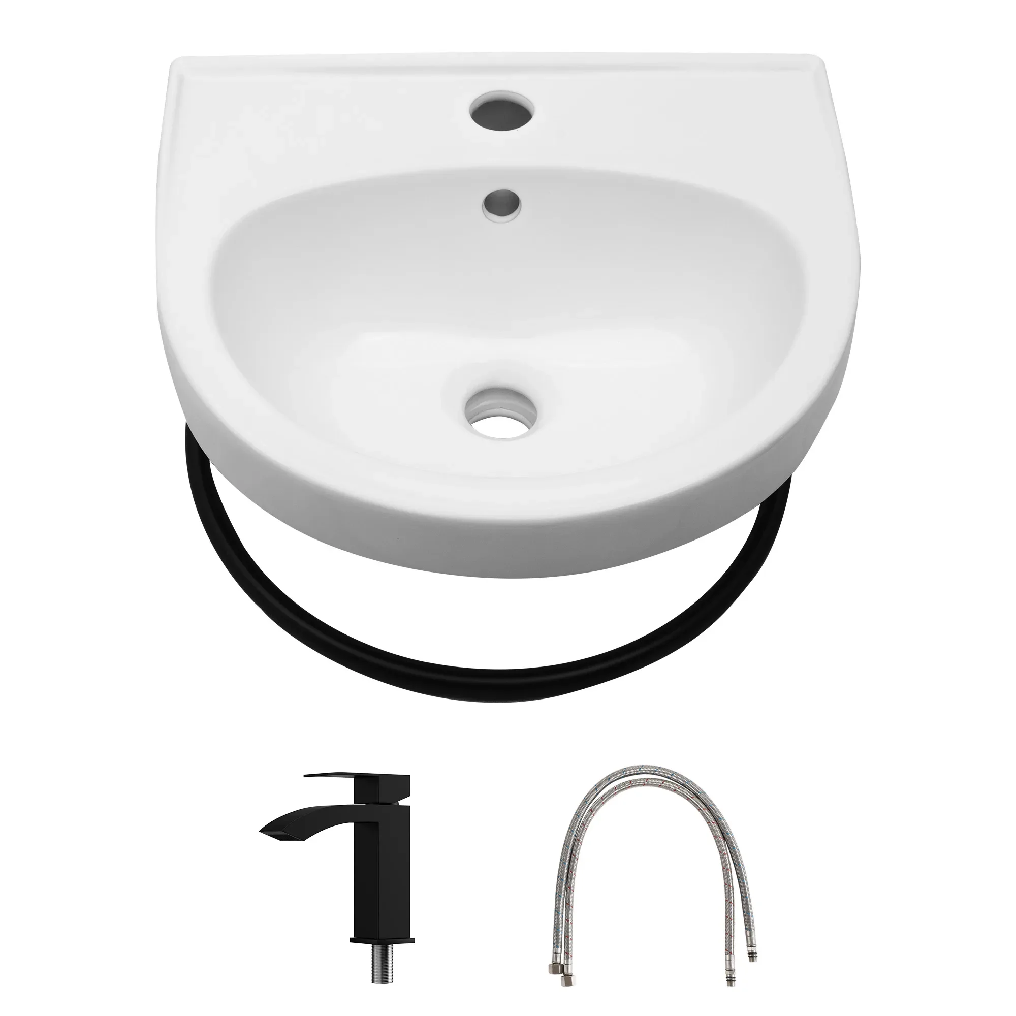 White Ceramic Wash Basin Wall Hung Art Basin  Wall Mount Hand Washing Bowl Bathroom Sink with Faucet and Towel Rack