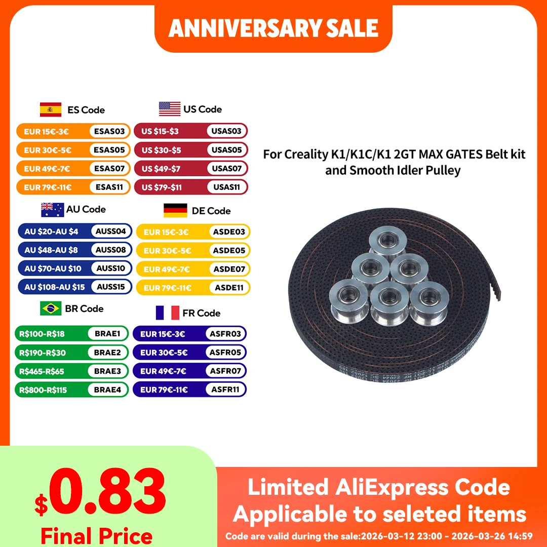 

For Creality K1 K1C K1 2GT Max Gates Belt Kit And Smooth Idler Pulley For Creality 3D Printer