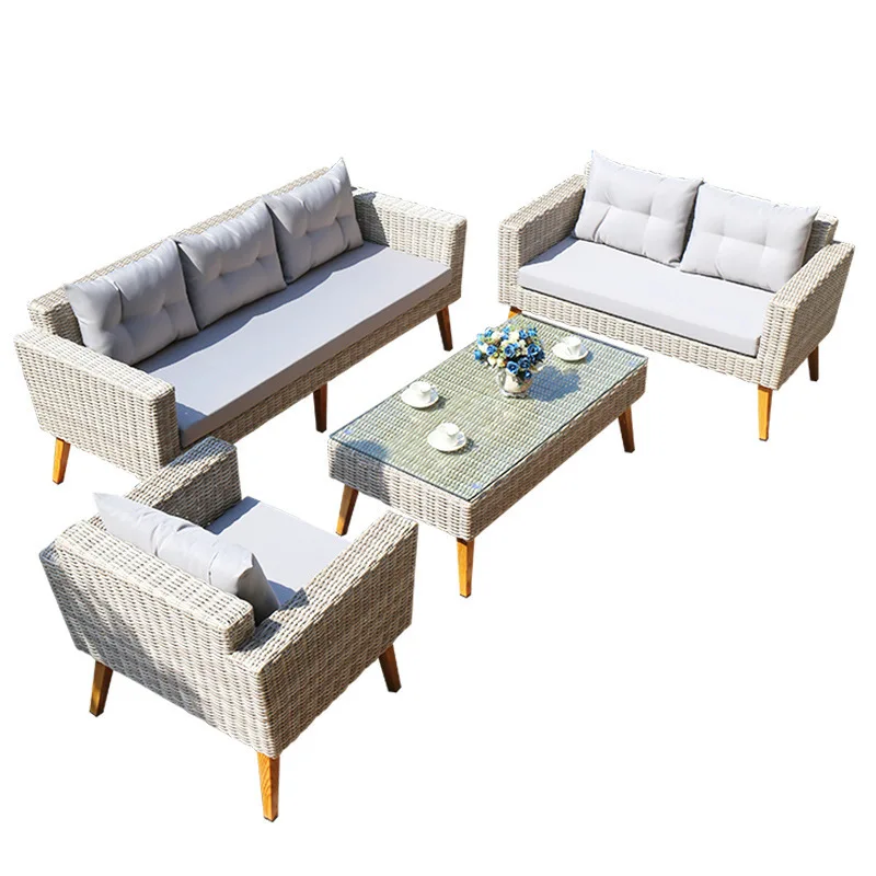 Outdoor sofa courtyard bed and breakfast terrace villa garden double rattan chair, handmade rattan furniture c