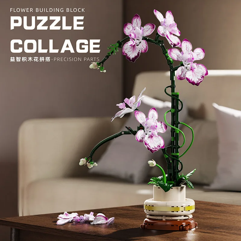 

Orchid Building Blocks Flowers, Home Décor Accessory for Adults, Botanical Collection, Valentines Day Gift Idea （696pcs）