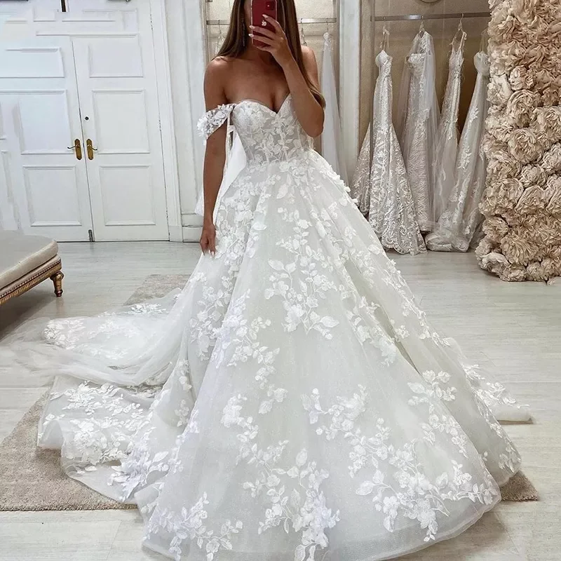 Phối Ren Sang Trọng Táo Lệch Vai Váy Áo Ngắn Tay Boho Người Yêu Cô Dâu Đồ Bầu Vestidos De Novia