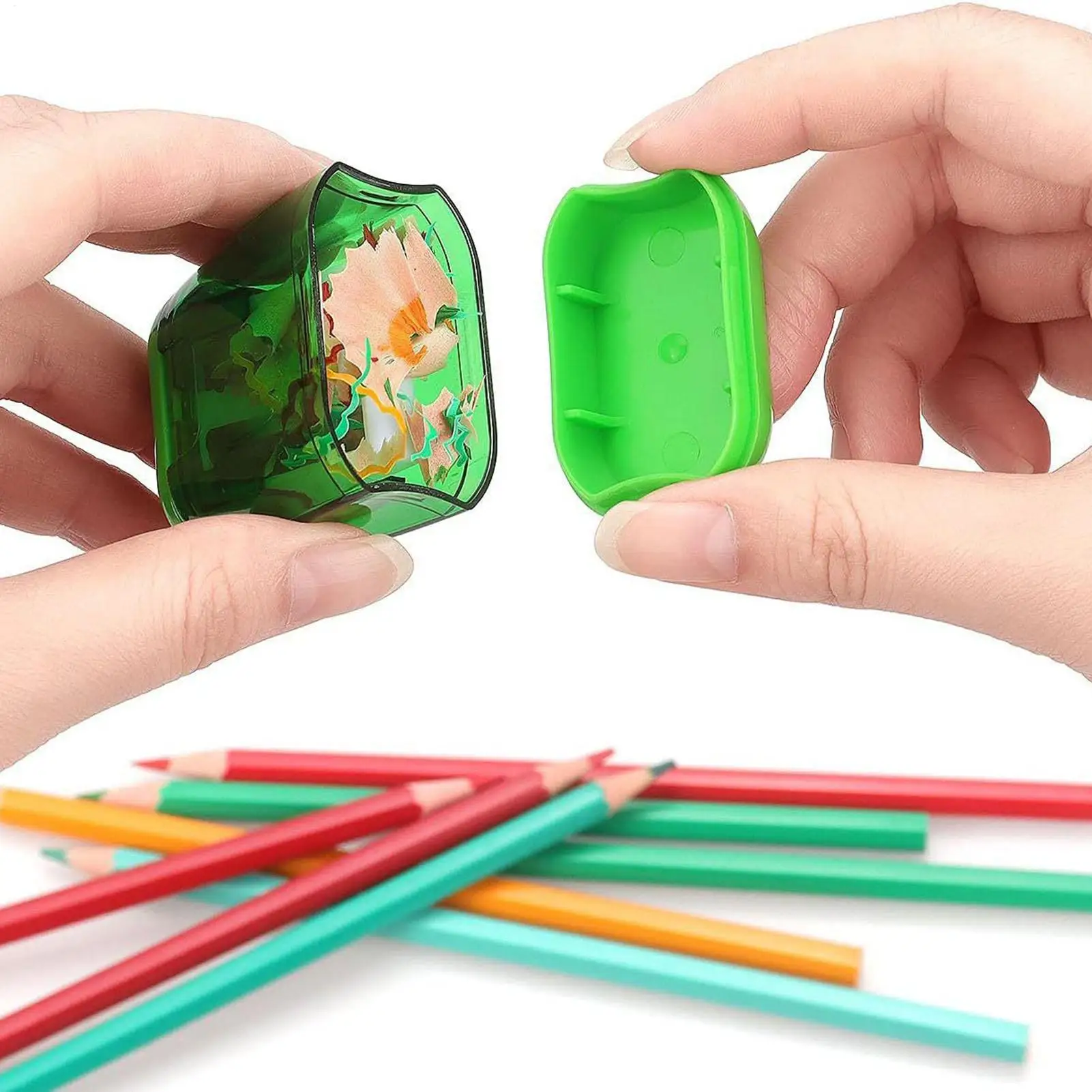 Точилка для карандашей, 2 отверстия для заточки, точилки для карандашей с контейнером для мусора, портативные канцелярские принадлежности для учителей, классных принадлежностей