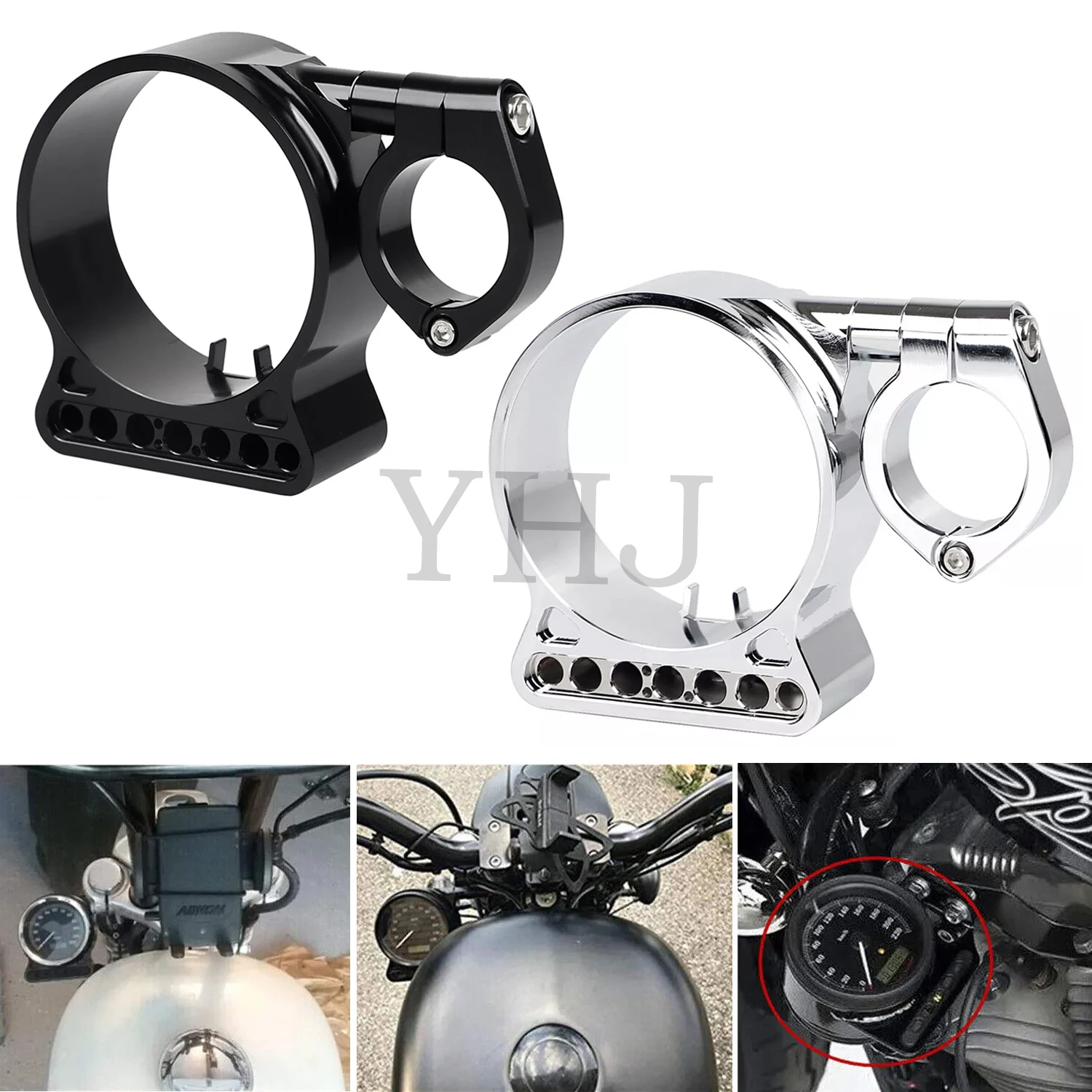 39 MM Motorcycle Speedometer Side Mount Bracket Speedo Ring Relocator Clamp Black/Chrome For Harley Sportster XL883N XL883L 1200