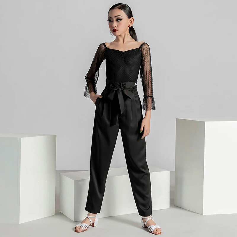 Traje de dança latina meninas tango valsa baile desempenho roupas calças cintura alta prática linha dança conjunto vbh1590