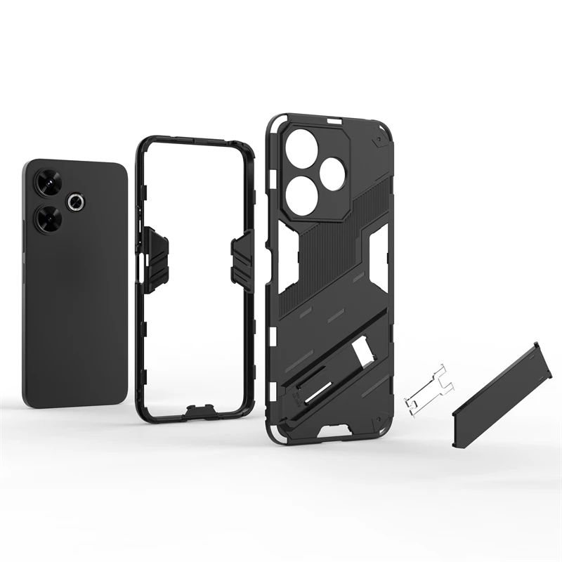 Xiaomi Poco M6 4G 케이스 용 전화 홀더 케이스 Poco M6 4G 6.79 인치 용 Poco M6 케이스 용 범퍼 안티 노크 갑옷 전체 뒷면 커버