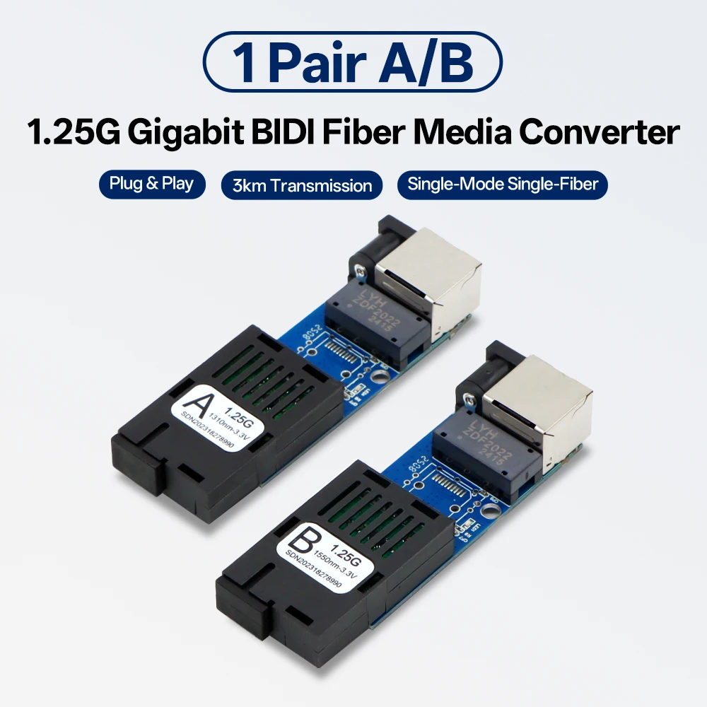 

Оптоволоконный медиаконвертер BYXGD 1.25G Gigabit BIDI, 3 км, SC RJ45, одномодовый, одноволоконный, пара A/B