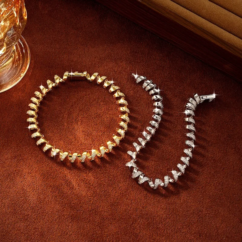 Rrjzz D-Color Full Moissanite Light Luxury Spiral Niche Armband Einzigartige Charm-Armbänder für Frauen, Geburtstag, täglicher Schmuck, Geschenke – Detail 11