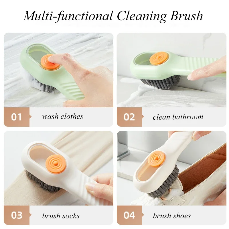 Multifunctional Shoe Brush with Soap Dispenser Soft Bristles Cleaning Brush Household Laundry Brush with Non-slip Handle