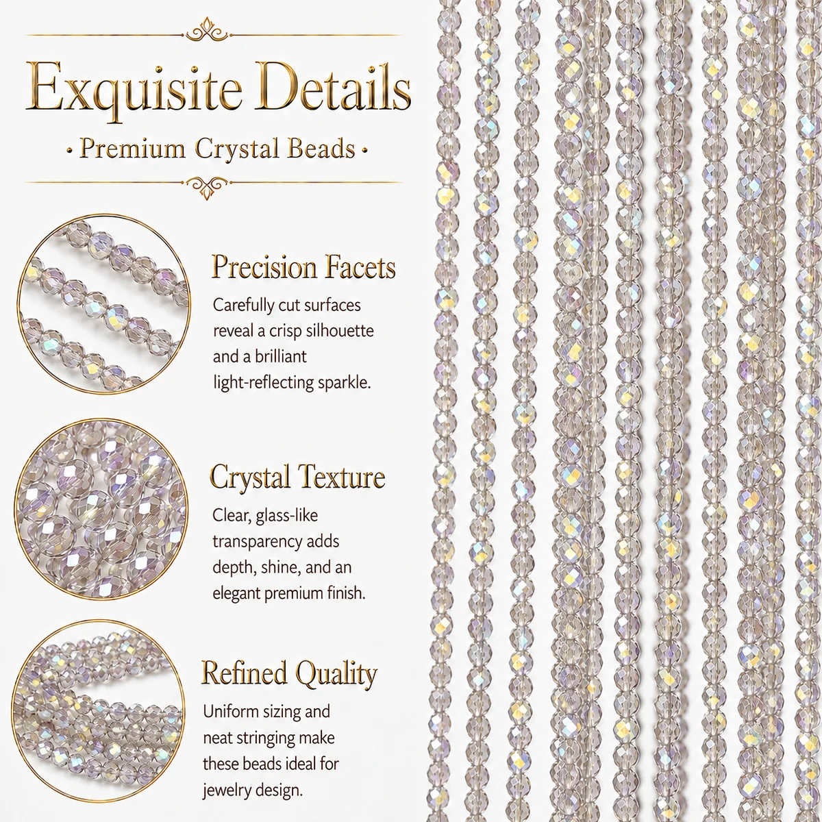 3mm135-405Pcs ABcolor Gray Round Faceted Crystal Glass Loose Beads for Jewelry Making Bracelet Necklace Keychain DIY Accessories