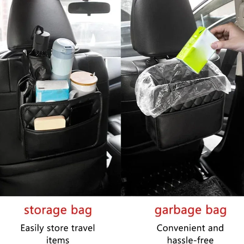 Car Backseat Storage Bag Multifunctional Leather Pocket Automobile Hanger Organizer Collector Seat Back Trash Can for Vehicle