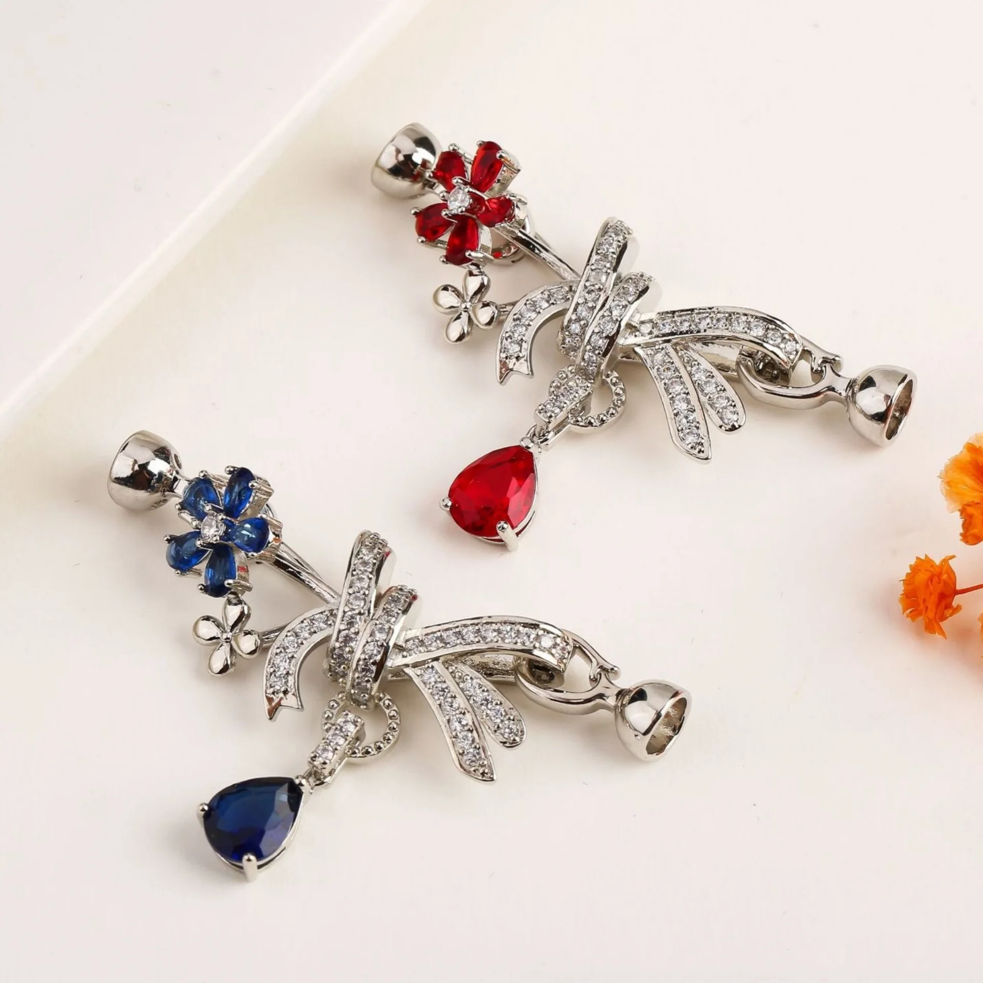 18K Gold-Plated Brass Jewellery Connector Cubic Zircon Ribbon Fastening Lock Deluxe DIY Necklace and Bracelet Making Accessories