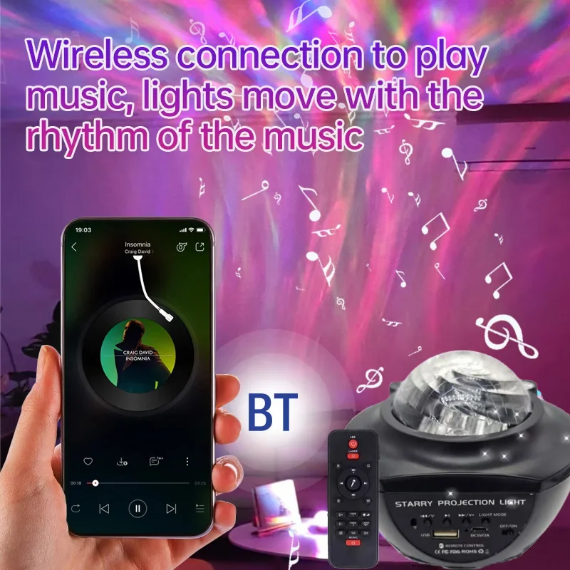 LED Northern Lights Water ripple Projector Starry Sky Lamp Bluetooth Speaker Remote Control USB Powered Room Party Wedding Decor