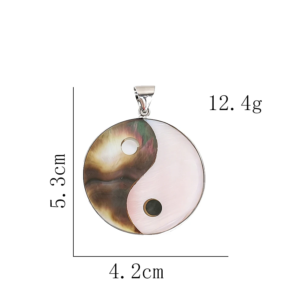 1pcs Natural Shell Yin Yang Pendant Necklace Tai Chi Bagua Abalone Mother of Pearl Round Charm Brown Cord Women Men Jewelry Gift