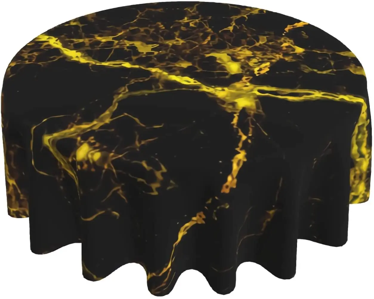 Marble Texture Tablecloth 60 Inch Round Black and Gold Marble Table Cloths Waterproof Table Cloth Cover for Holiday Dinner Party