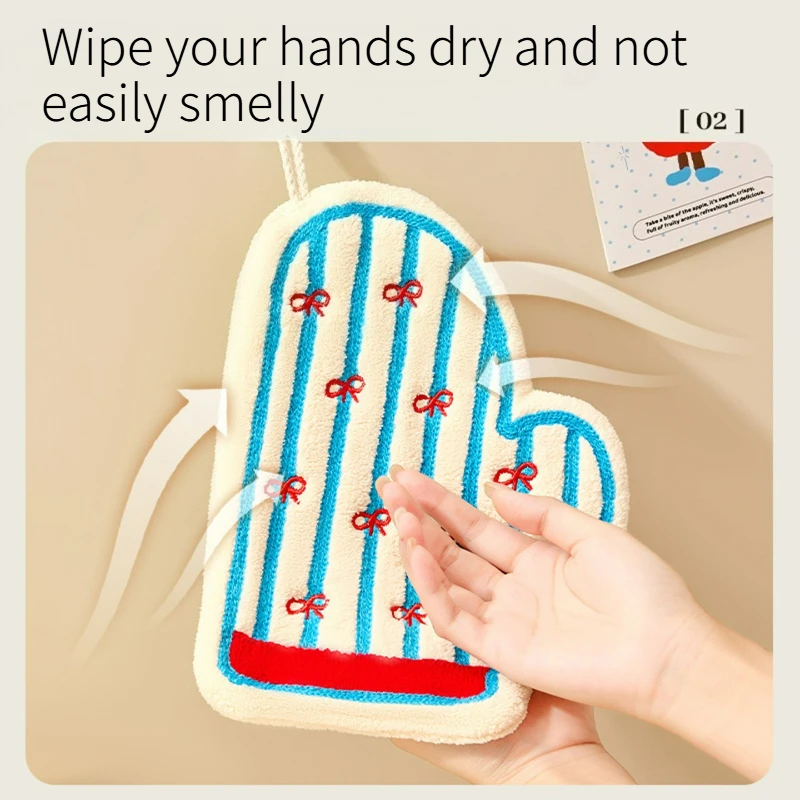 Coral Fleece Hand Towel Kitchen Bathroom Lantern Handkerchief Hangable