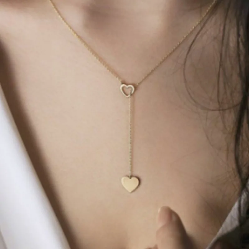 

New heart -shaped clavicle chain Creative simple peach heart love pendant women's Y -type necklace