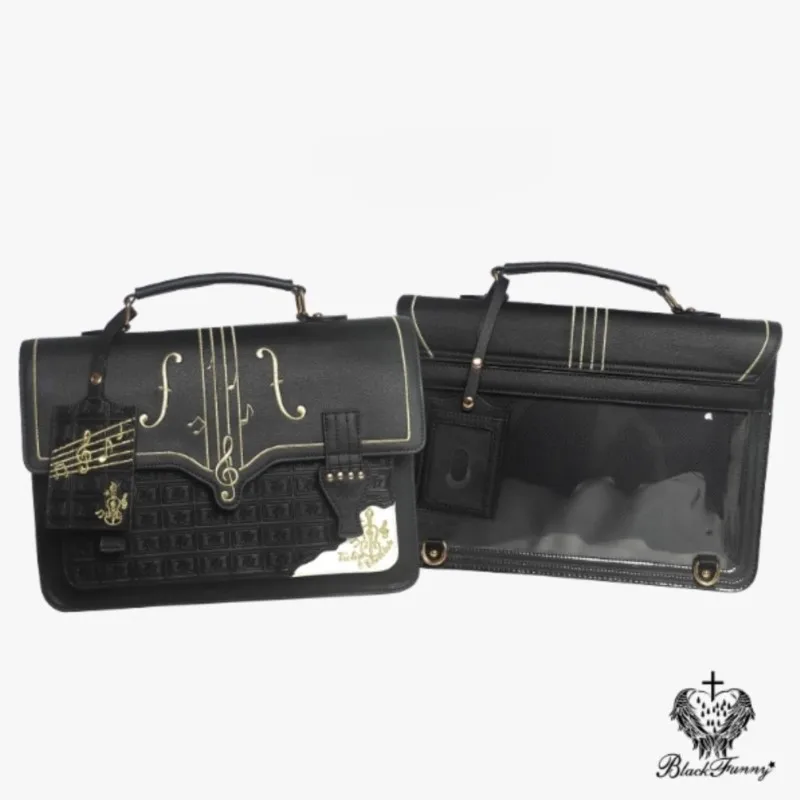 Retro Harajuku Embroidered Music Note Handbag Women Leather Double Sided Large Capacity Shoulder Bags Ladies Transparent Ita Bag view 2