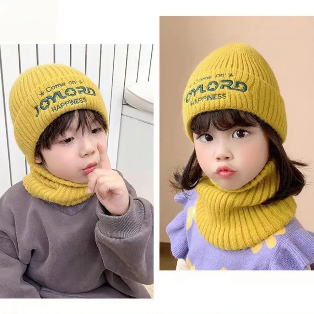 

Новая утолщенная шапка, шарф, комплект, зимний теплый вязаный пуловер, шапка с вышивкой букв, защитная шапка для ушей, велосипедная кепка