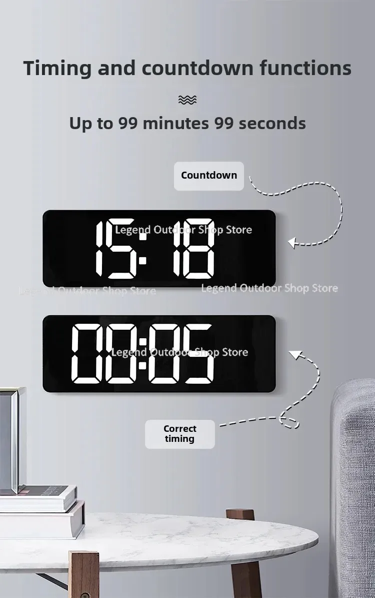 13,16 بوصة شاشة كبيرة وظيفة عرض ساعة الشمال ساعة رقمية بسيطة غرفة المعيشة وحدة إضاءة LED جداريّة على مدار الساعة 6626 #5