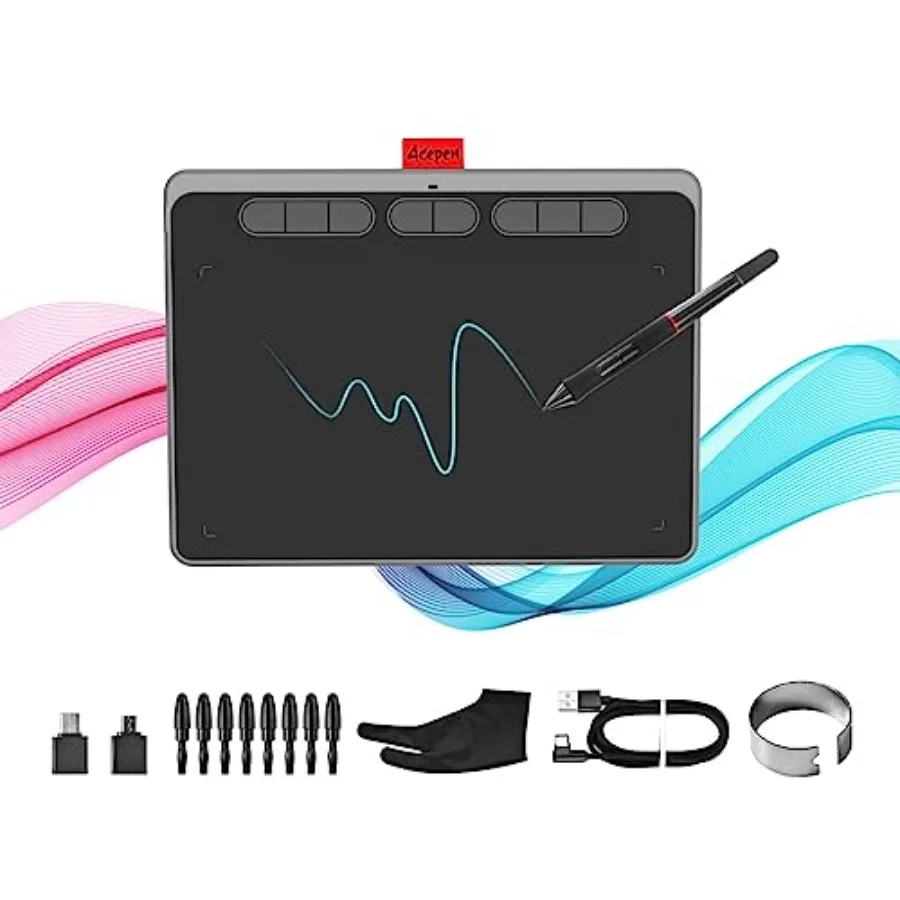 x6 Graphics Drawing Tablet Drawing Tablet with Battery-Free Stylus 8192 Pen Pressure 8 Hot Keys Digital Art Tablet for Drawing