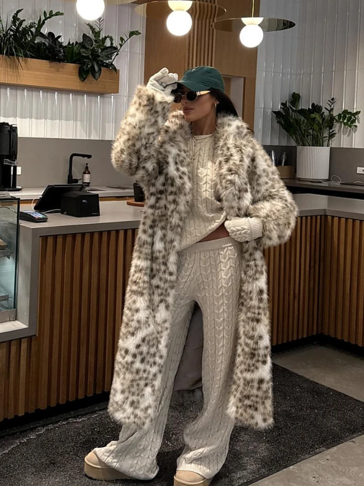 

Women Faux Mink Fur Long Coats Leopard Print Thick Warm Parkas Fashion Turn Down Collar Jackets Y2k Streetwear Outerwear Winter