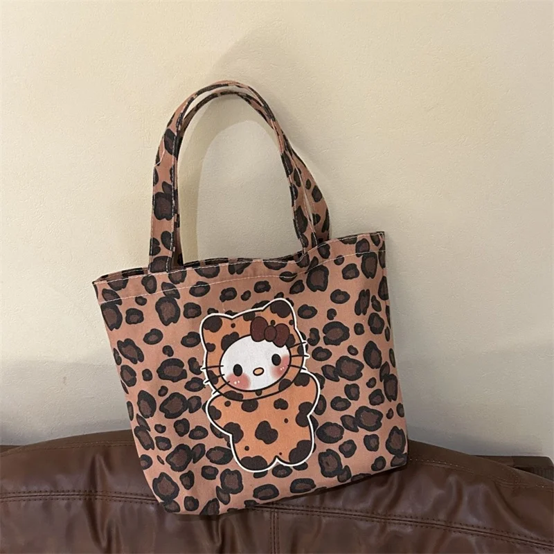 New Maillard leopard print kitty cat canvas bag with large capacity for returning to school students to go shopping , handbag