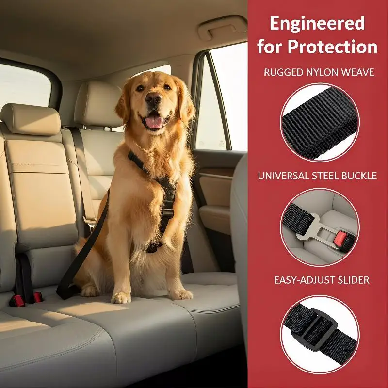 Dog Car Safety Seat Belt Adjustable Harness Lead Clip Secure Restraint Strap For Vehicle Travel Keep Pets Safe
