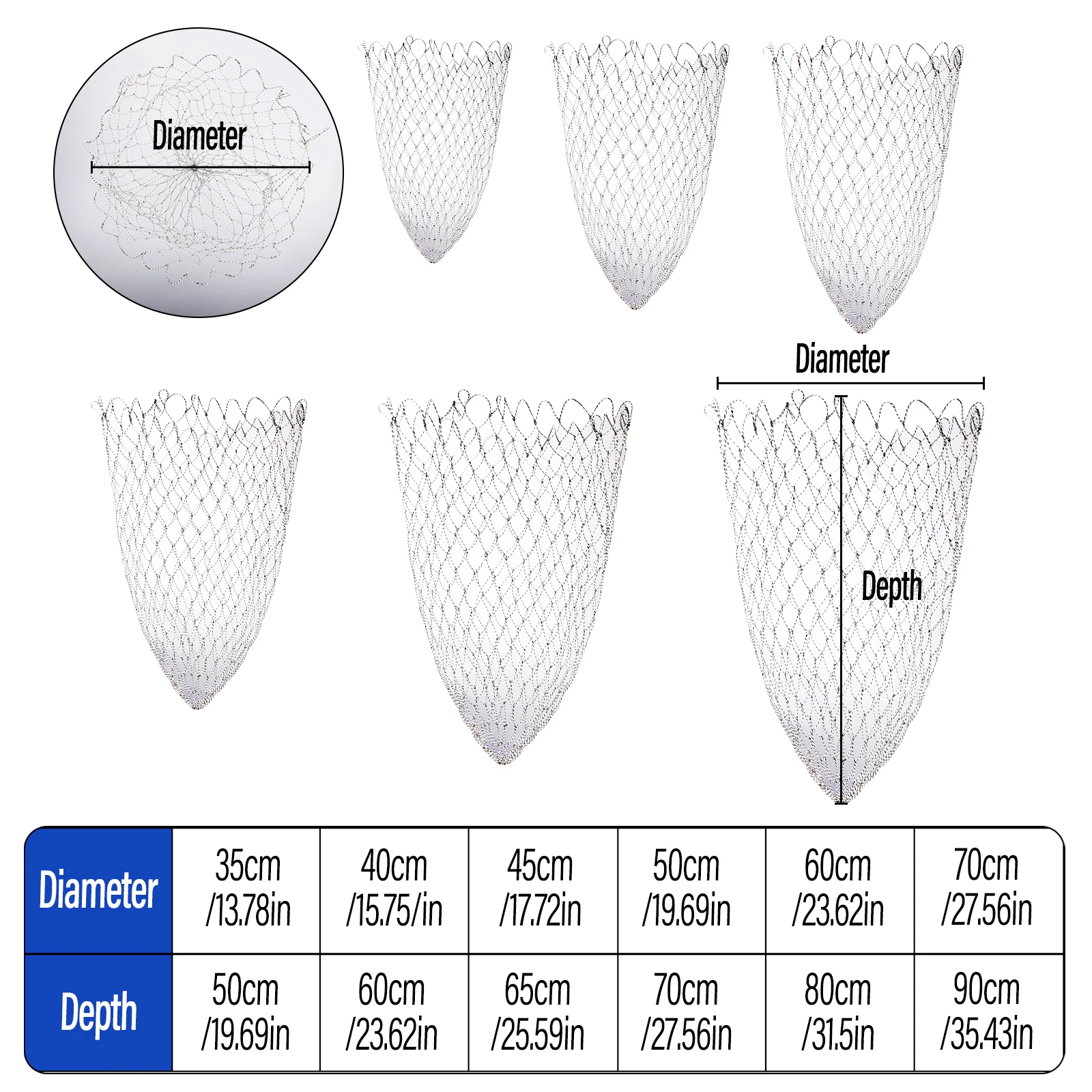 الصيد استبدال صافي ثقب صغير/كبير الصيد شبكة أرضية شبكة ضياء 35/40/45/50/60/70 سنتيمتر ثقب قابل للطي للطي تراجع شبكة السمك