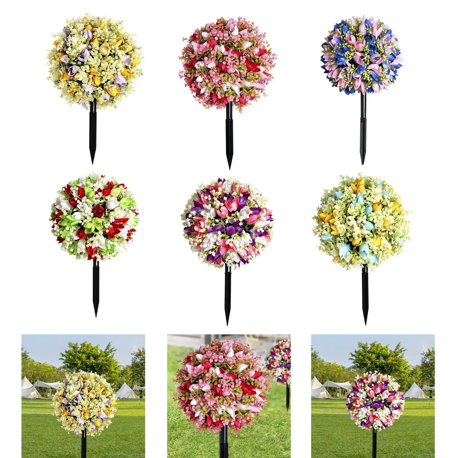 

Artificial Flower Garden Stake Gift Versatile Realistic Flower with Ground Stake Decor for Lawn Farmhouse Outside Wedding Patio