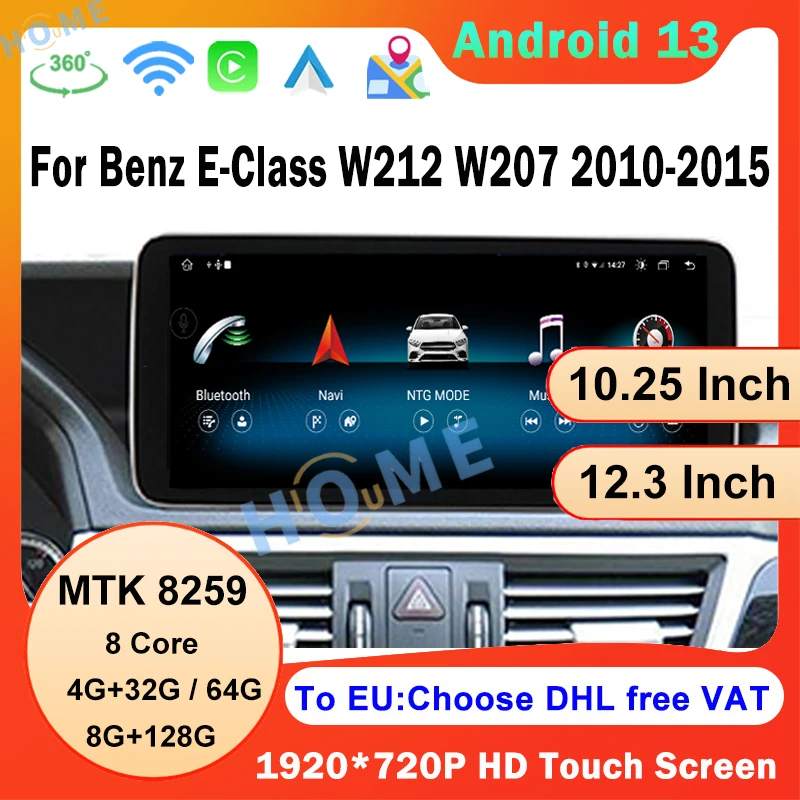 

Car Multimedia MTK 8259 Android 13 AUTO Apple Carplay For Mercedes Benz E Class W212 Video Player GPS Navigation Touch Screen 4G