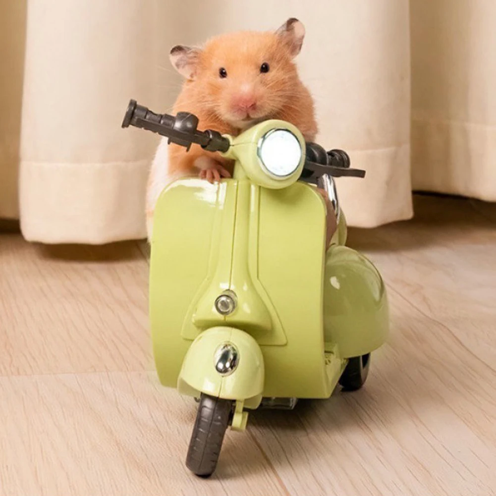 Mini Hamster Motorcycle Toys for Guinea Pig Small Animal 360 Degree Rotating Light Electric Scooter for Pets Doll Accessories