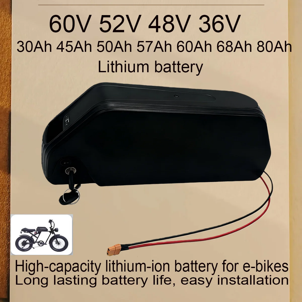 48V 46Ah Hailong Downtube Battery Pack New model Original K80  Built BMS 36V 60Ah For 2000W 1200W 750W 450W 350W motor +Charger