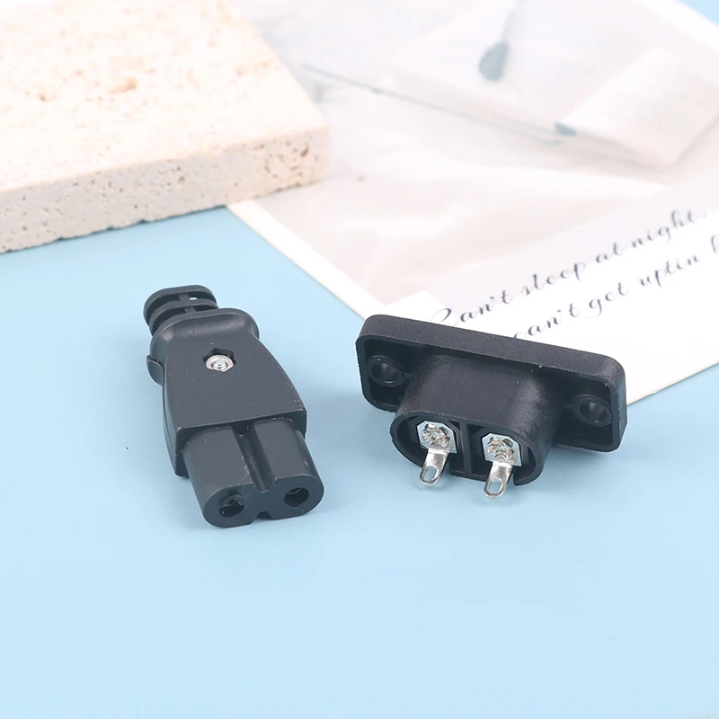 1pc Black Plastic Shell Male Power Socket Female Plug Power Outlet Embedded Electric Connector AC 2.5A 250V 8-Shaped Plug Socket