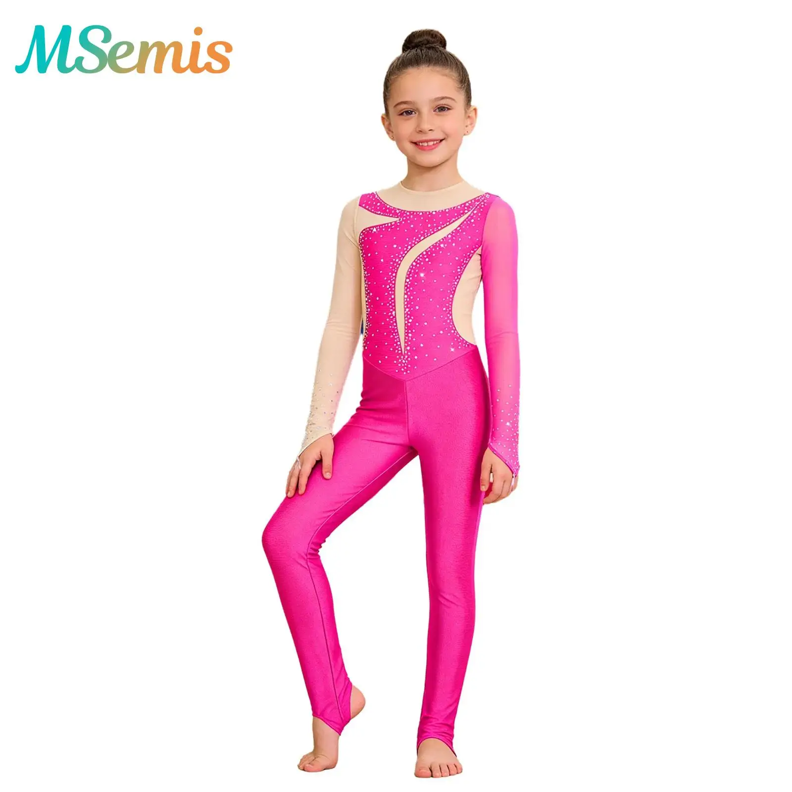 

Kids Girls Gymnastics Ballet Leotard Figure Skating Performance Costume Sparkly Shiny Rhinestone Ballet Dance Unitard Jumpsuit