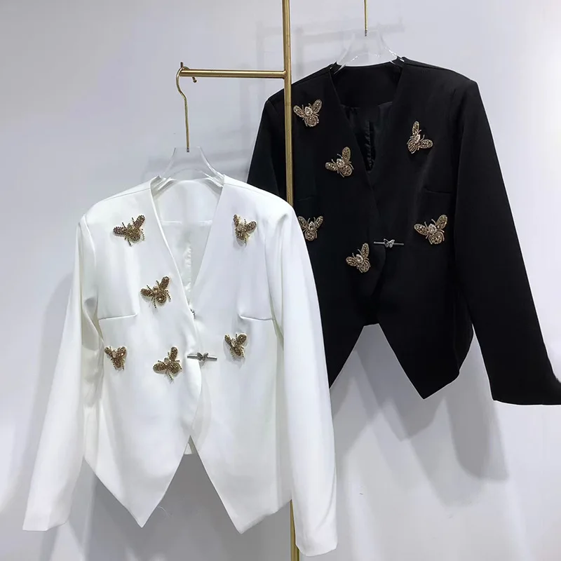 เสื้อสูทผู้หญิงสุดหรูสำหรับฤดูใบไม้ร่วงและฤดูหนาว  แฟชั่นเสื้อโค้ทตกแต่งลายแมงมุมสำหรับสุภาพสตรี