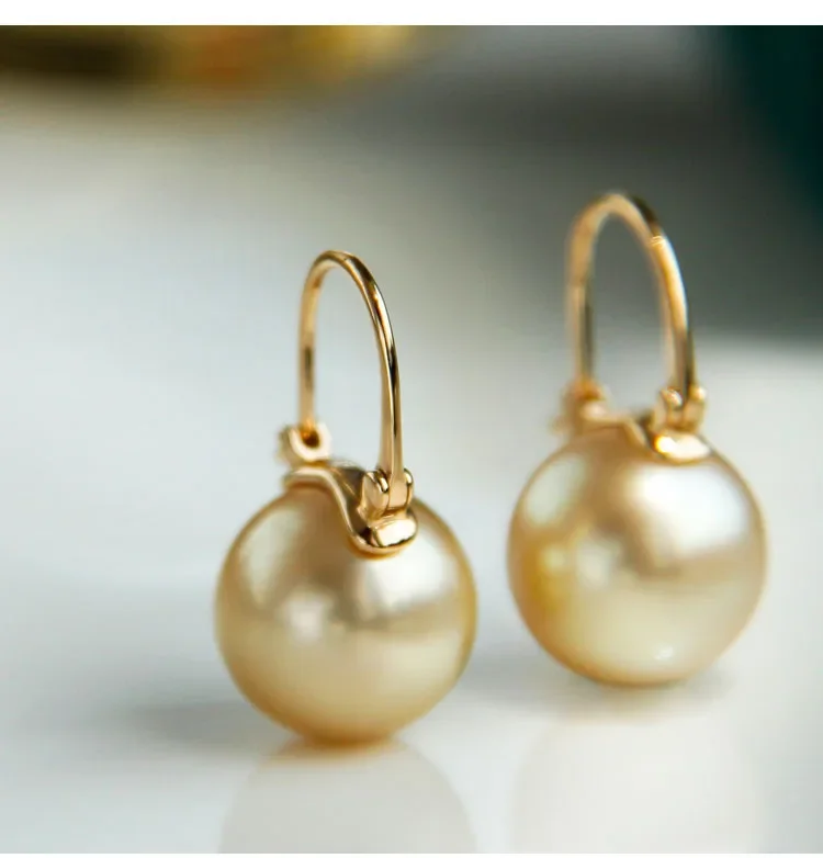 Pearl Earrings, Seawater Gold Beads, Medium Gold Earrings, 10-12mm Luxury High-end Women's Jewelry Ear Buckle Finished Product