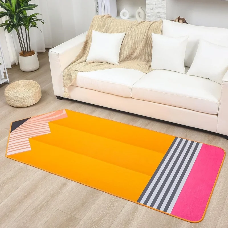 VIKAMA Fun Giant Pencil Rug – maschinenwaschbar, rutschfest, für Schlafzimmer, Eingangsbereich, Nachttisch, Wohnzimmer, Sofa, Heimdekoration