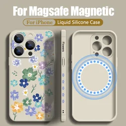 Flowers Print Magnetic Case For iPhone Air 16e 17 16 15 14 13 12 Pro Max 11 For Magsafe Wireless Charge Silicone Soft TPU Cover