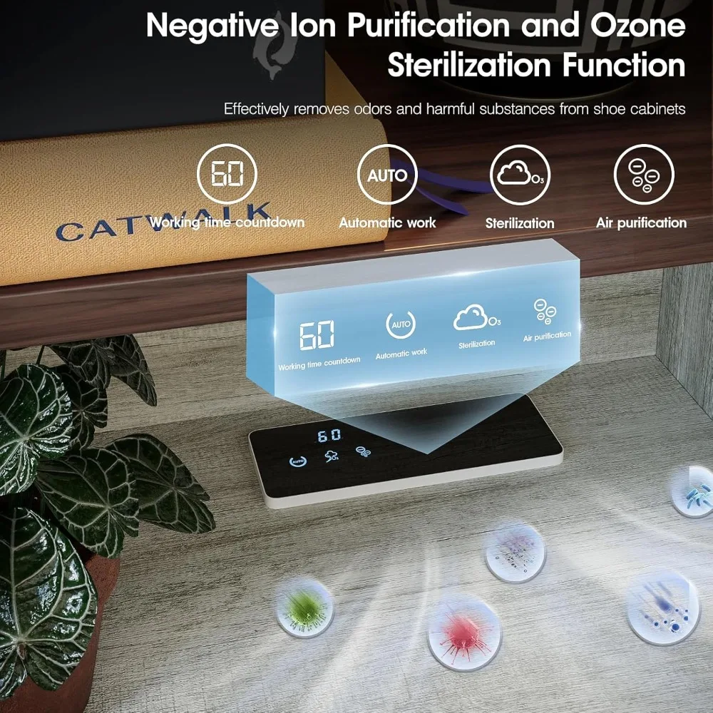 خزانة تخزين الأحذية مع درجين قابلين للطي، وظيفة إزالة الروائح الكريهة الأوتوماتيكية، خزانة تنظيم الأحذية قائمة بذاتها، بلوط بيج #4