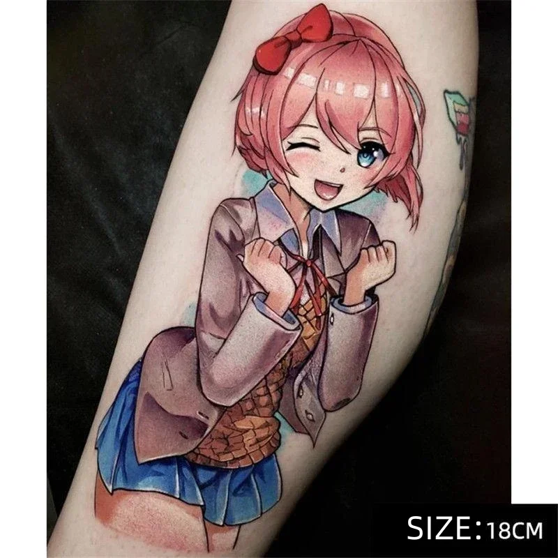 

Anime Temporary Tattoos DDLC Cartoon Cute Girl Arm Waist Leg Body Art Waterproof Fake Tattoo Sticker for Woman Men Tatoo