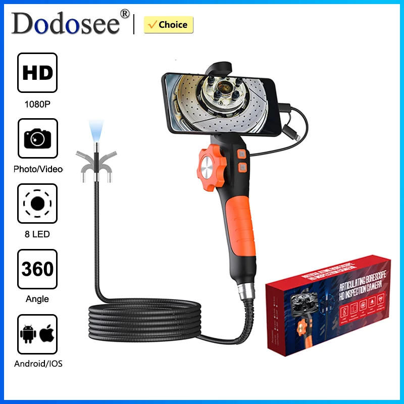 6.4mm 360° Two-Way Type-C Articulating Endoscope Camera HD 1080P Borescope Car Inspection Industrial Endoscope For IOS Android
