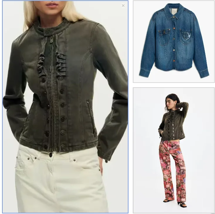 Exterior Style Spanish Fashion Simple White and Dark Blue Casual Comfortable Women's Coat
