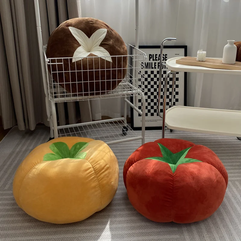 45cm Vegetable Plush Stuffed Pillow Soft Mushroom Tomato Persimmon Round Seat Cushion Sofa Chair Floor Decor Plushie Peluche