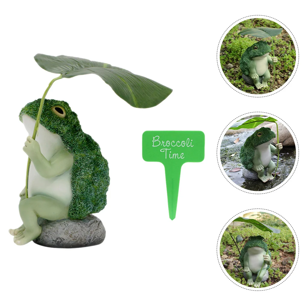 

1Set Small Resin Frog Sculpture Broccoli Texture Garden Decoration Desktop Ornament Frog Decor for Yard Office Tabletop Outdoor