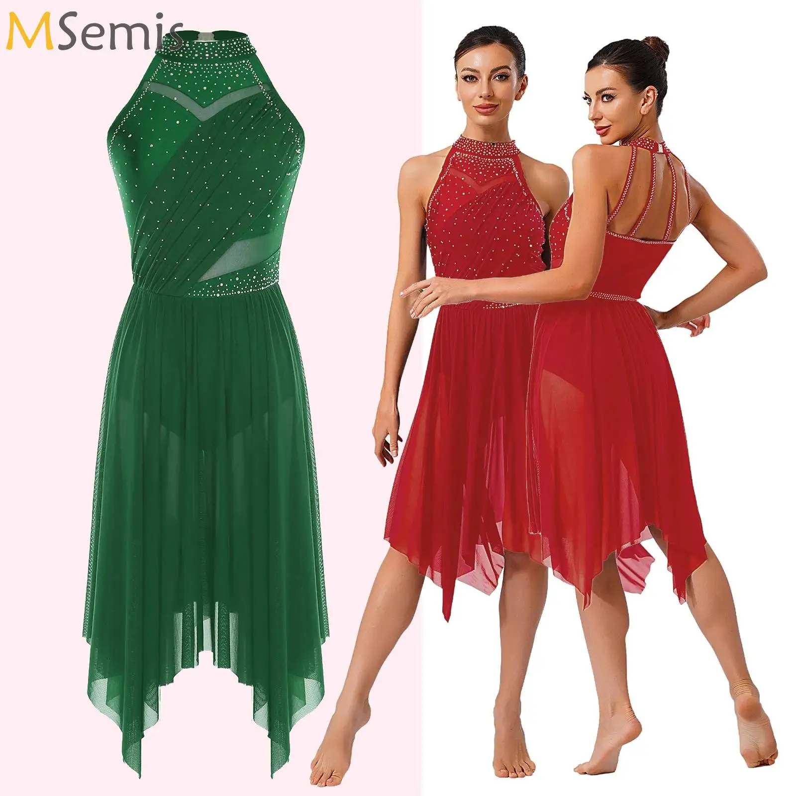 

Women Lyrical Dance Dress Ballet Leotard Tutu Dress Sleeveless Rhinestone Classical Dance Gymnastics Stage Costume Dance Wear