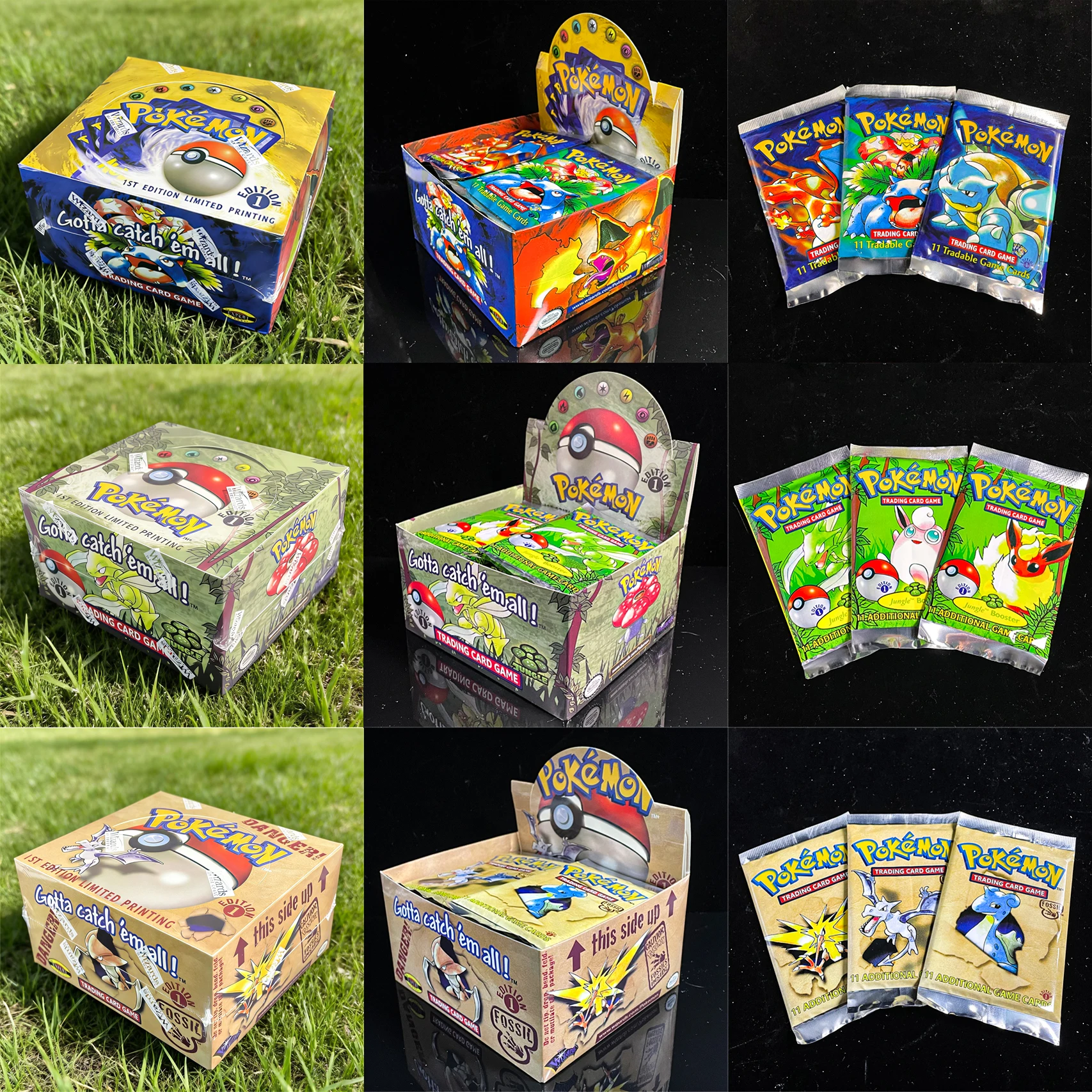 

3/6/9Packs/Set PKM Booster Pack Card BASE SET-JUNGLE-FOSSIL Nidoking/Kangaskhan/Raichu Artwork 1ST EDITION NEW SEALED Cards