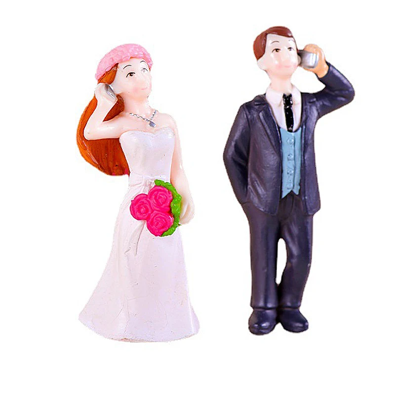 2PCS Lover Figures Telephone Couple Miniature Desktop Home Decor People Boy Girl Fairy Garden Figurines Valentine's Day Gift