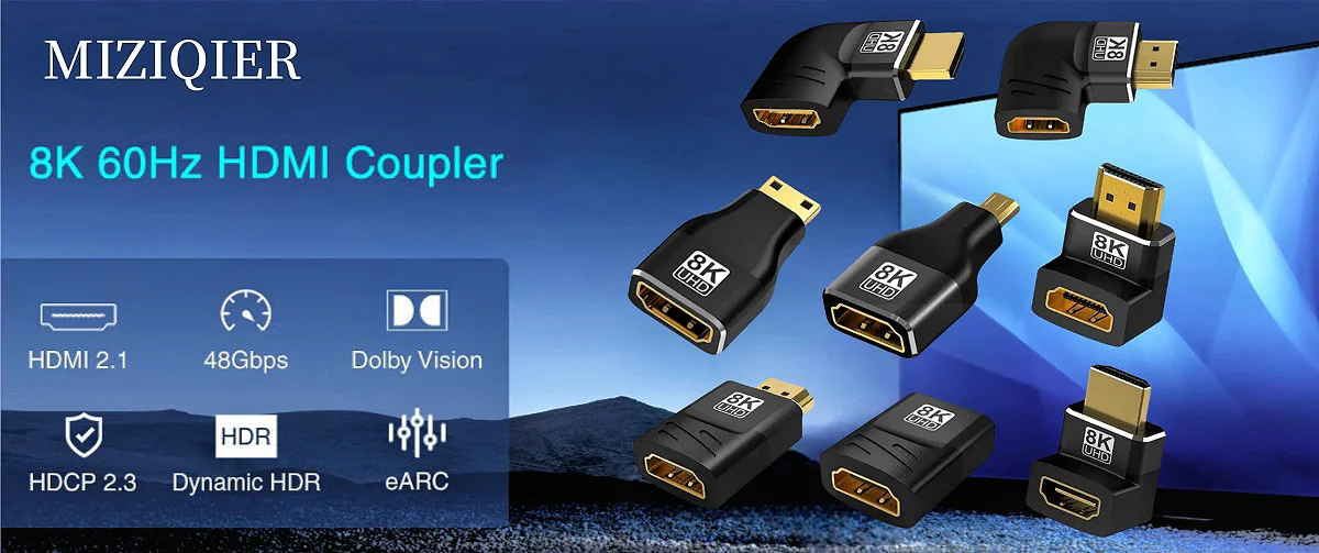 MIZIQIER 8k hdmi 2,1 adapter 90 grad männlich zu weiblich, 8 k60hz 4 k120hz konverter, 48gbps, kompatibel ps5/4, hdtv, roku, tv stick, pc – Detail 2