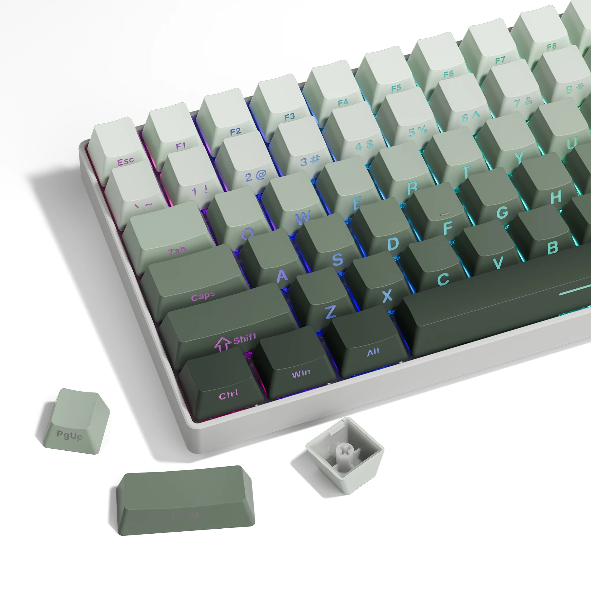 XVX Gradient Green OEM Profile Side Print Shine Through Keycaps PBT Double Shot Backlit Keycaps For Gamer Mechanical Keyboard